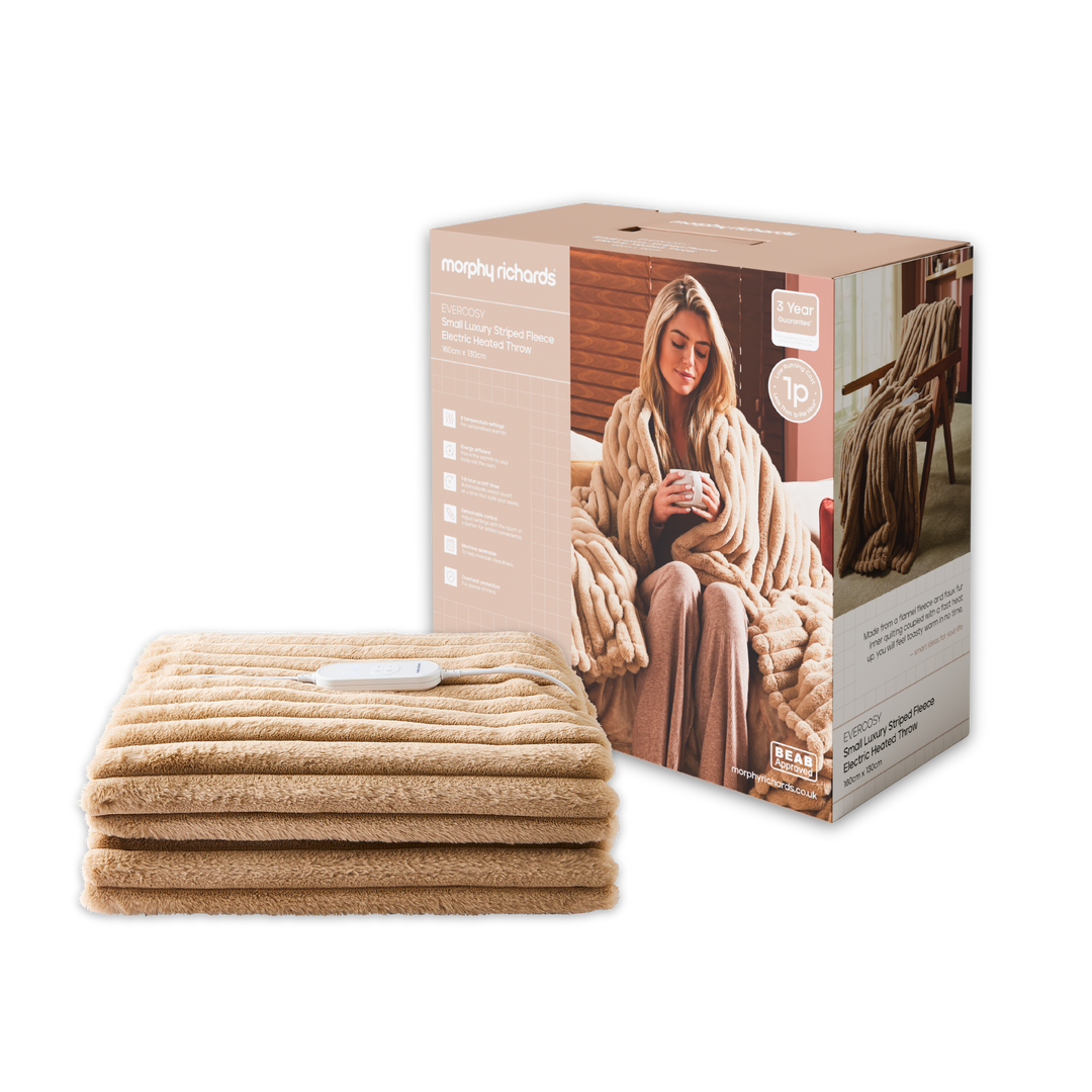 EverCosy Small Luxury Striped Fleece Electric Heated Throw - Mocha