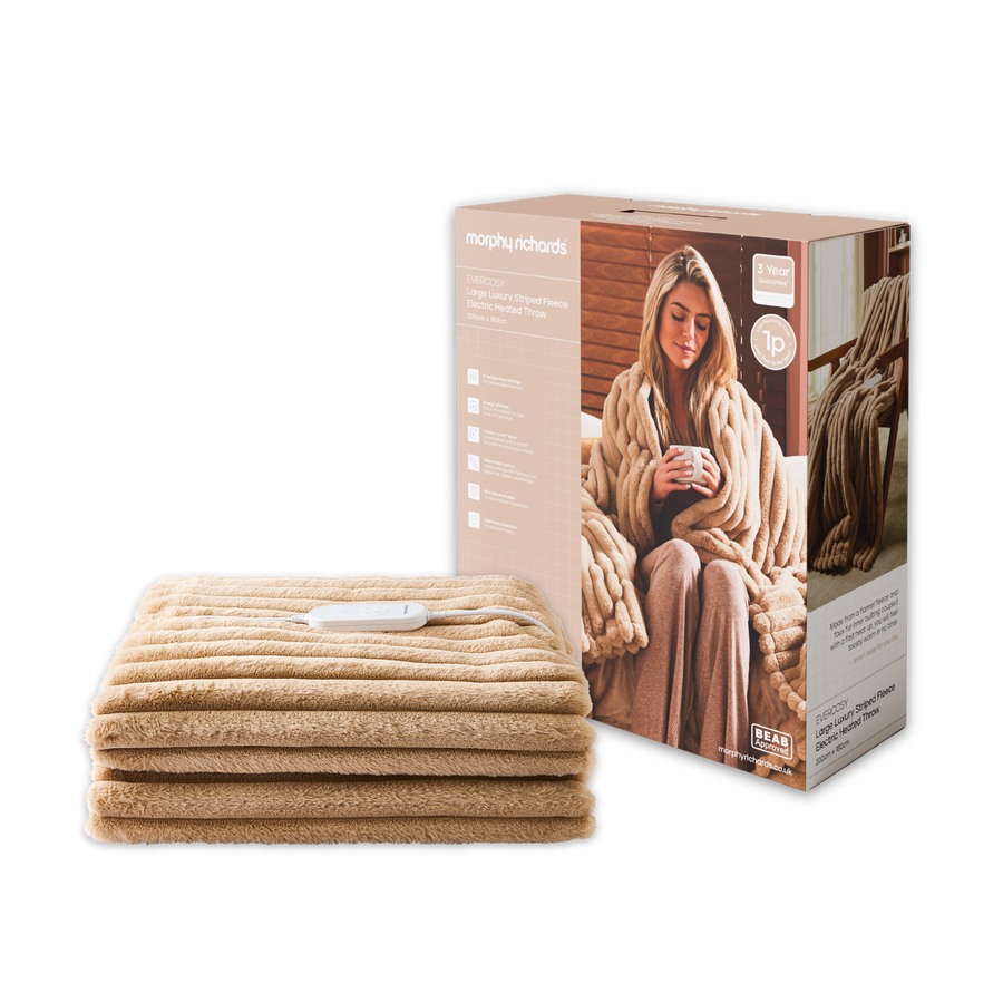 Morphy Richards Electric Heated Throw with a branded box on a white background