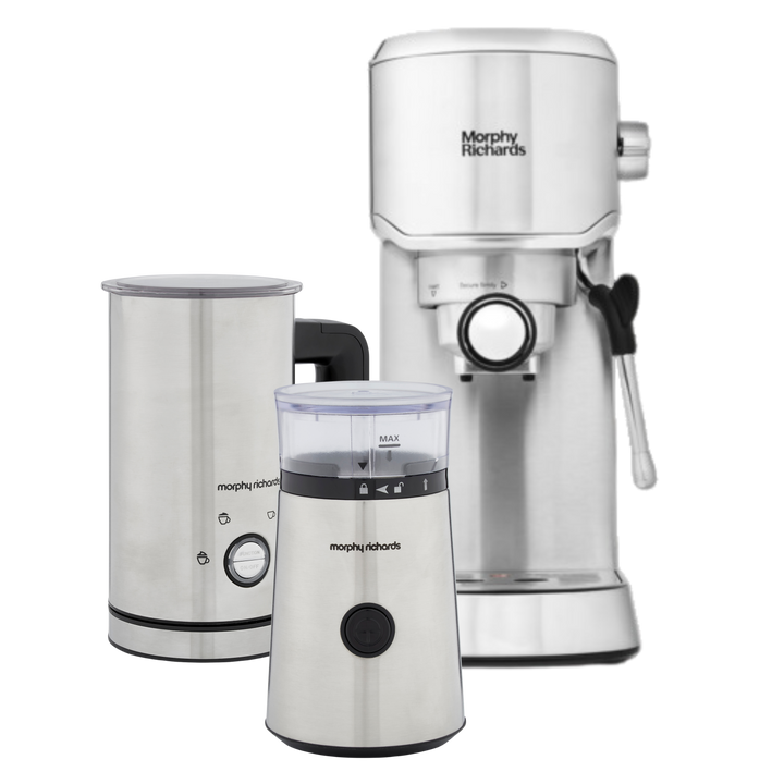 coffee machine, milk frother and coffee grinder set