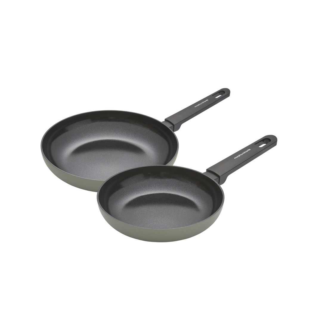 28cm and 20cm Recycled Aluminium Frying Pan Set - Green