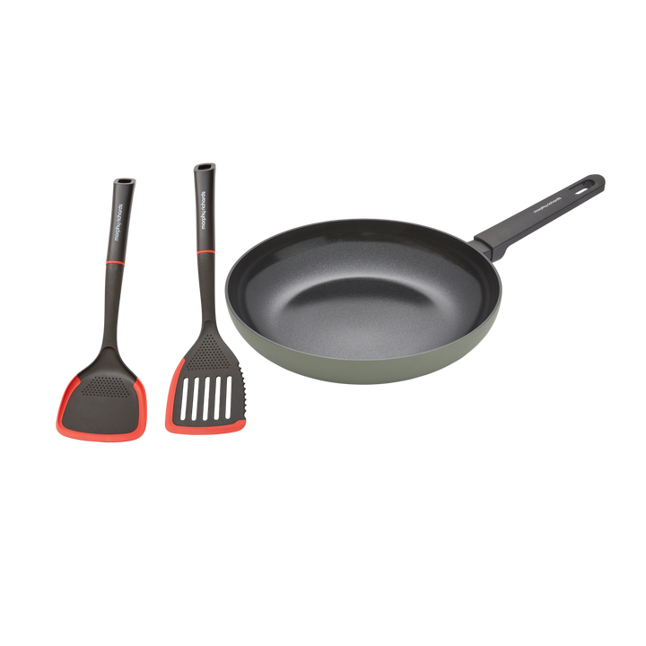 28cm Recycled Aluminium Frying Pan and Slotted and Solid Turner Set