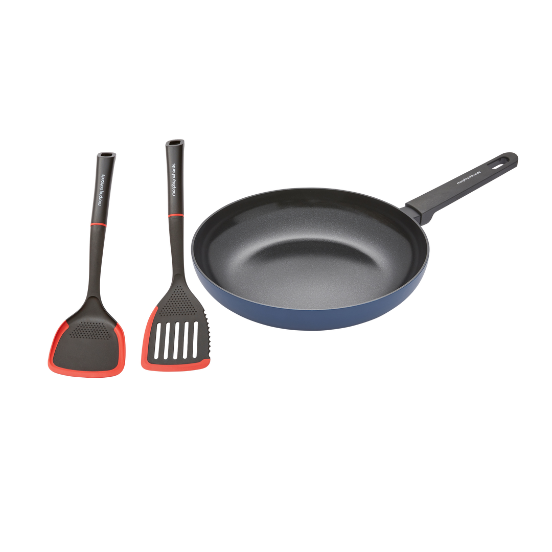 28cm Recycled Aluminium Frying Pan and Slotted and Solid Turner Set