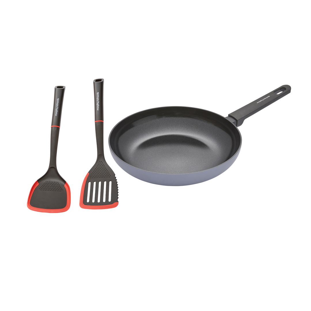 28cm Recycled Aluminium Frying Pan and Slotted and Solid Turner Set