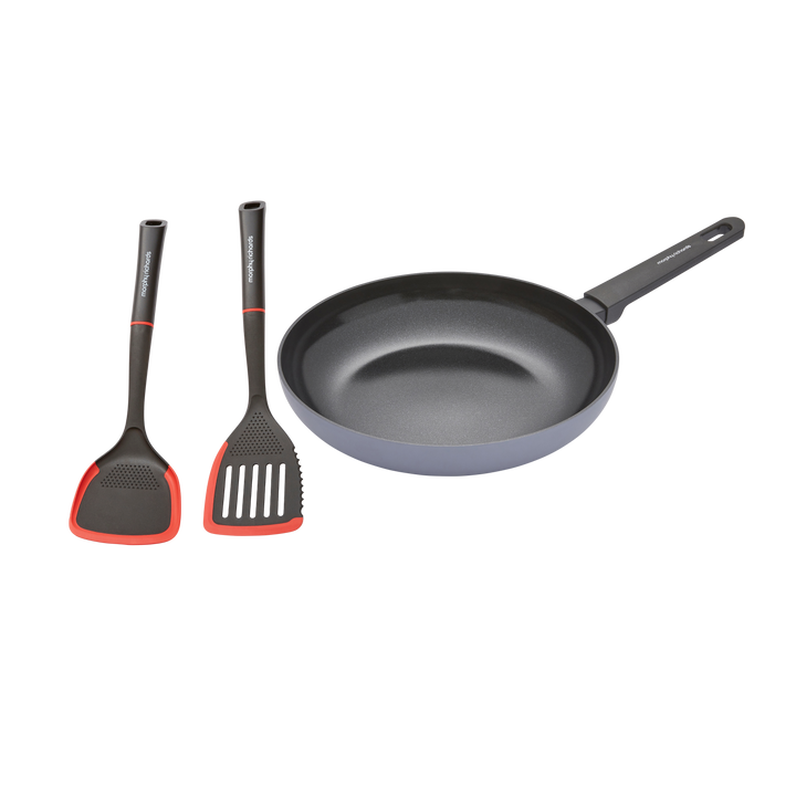 28cm Recycled Aluminium Frying Pan and Slotted and Solid Turner Set