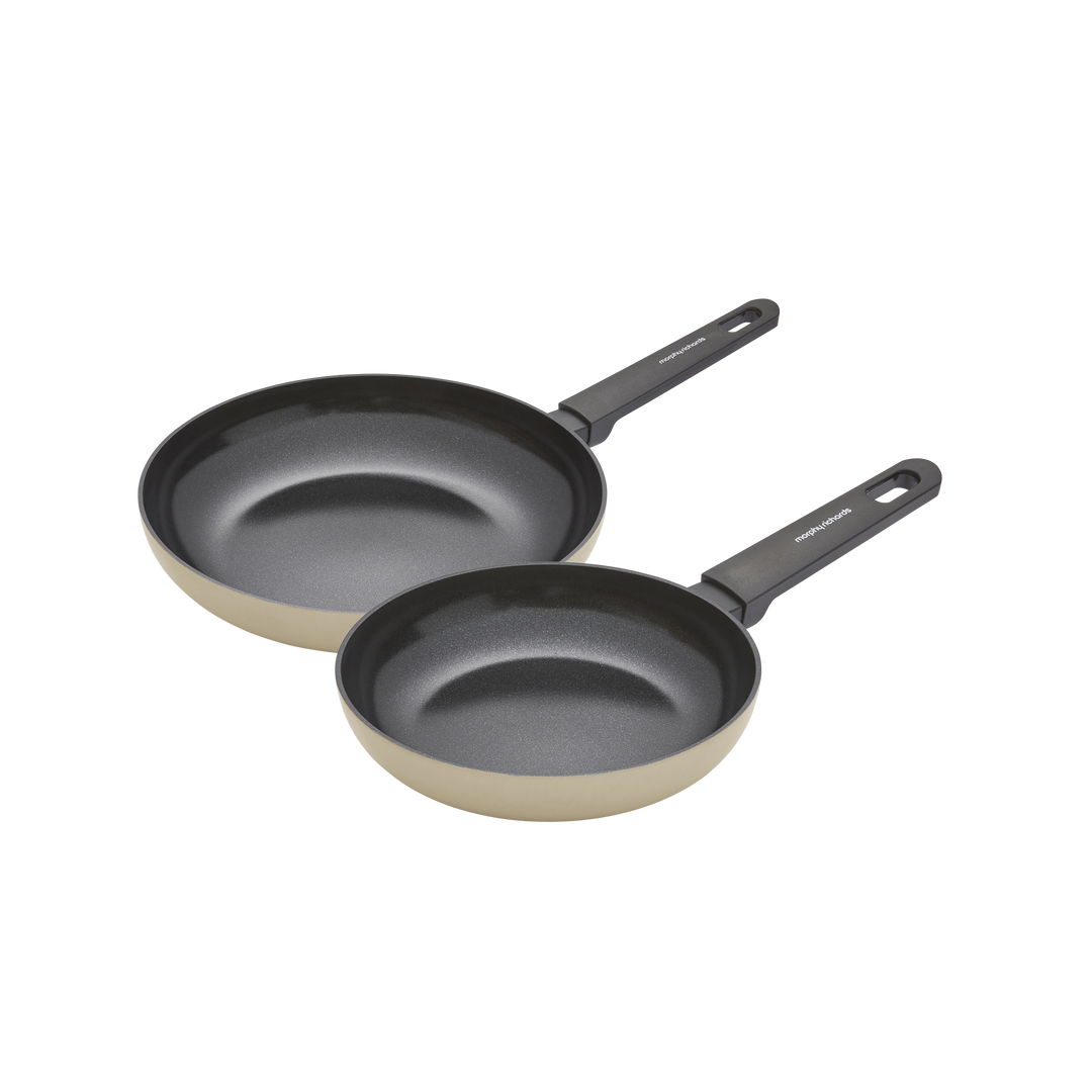 28cm and 20cm Recycled Aluminium Frying Pan Set - Cream