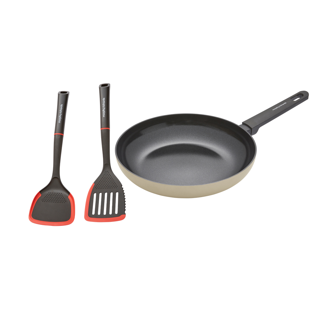 28cm Recycled Aluminium Frying Pan and Slotted and Solid Turner Set