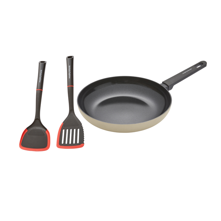 28cm Recycled Aluminium Frying Pan and Slotted and Solid Turner Set
