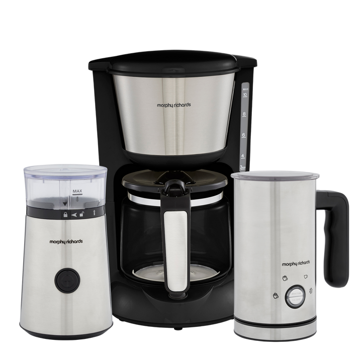 Equip Filter Coffee Machine, Brew & Blend Milk Electric Milk Frother and Coffee Grinder Set
