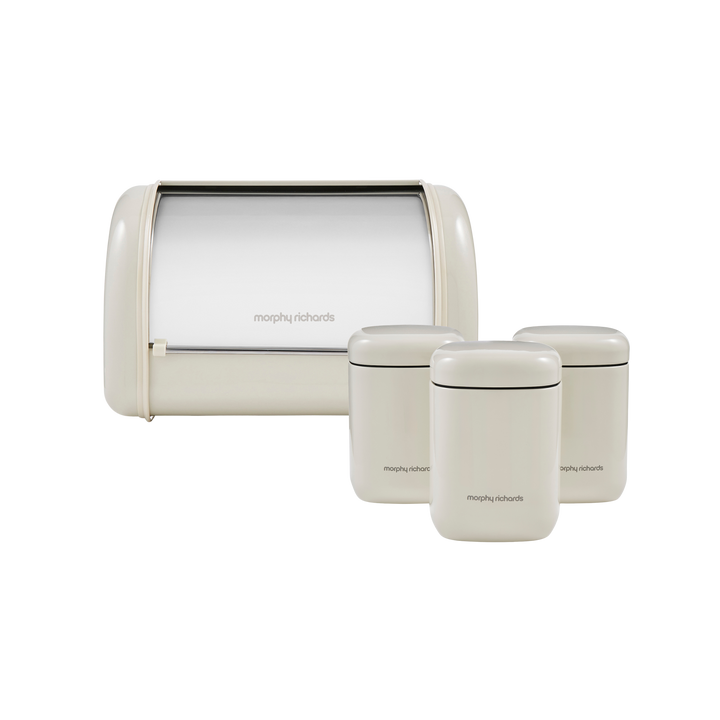 Equip Cream 3 Storage Canisters and Compact Roll Front Bread Bin