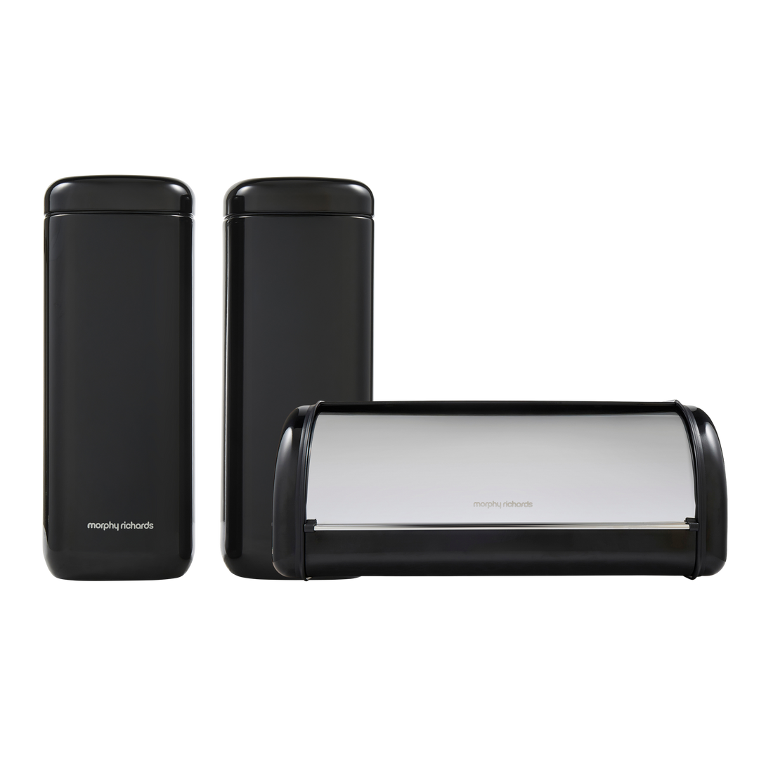 Equip Black Large Storage Canisters and Large Roll Front Bread Bin