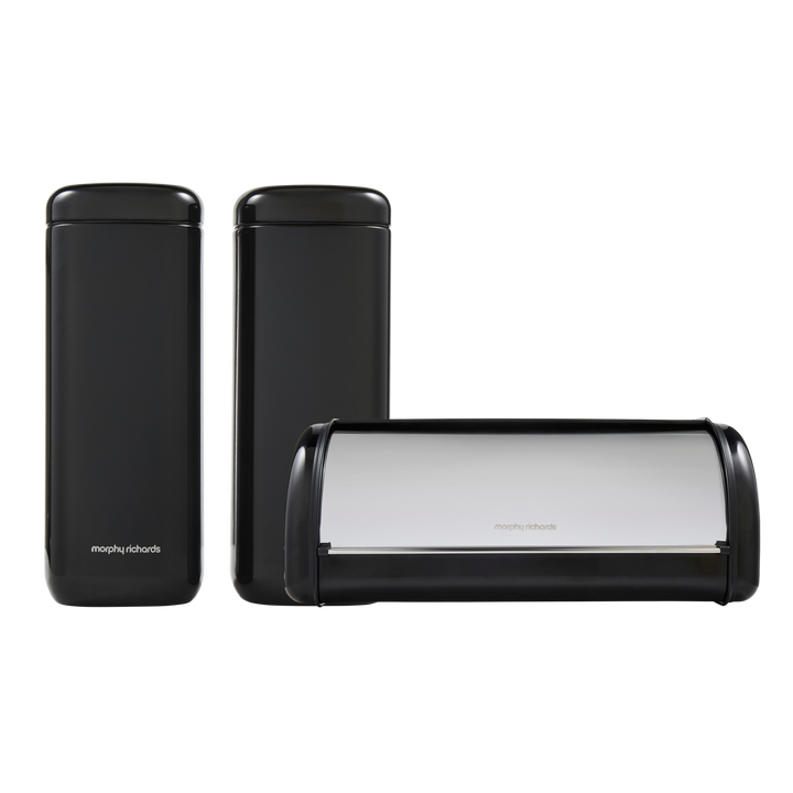 Equip Black Large Storage Canisters and Large Roll Front Bread Bin