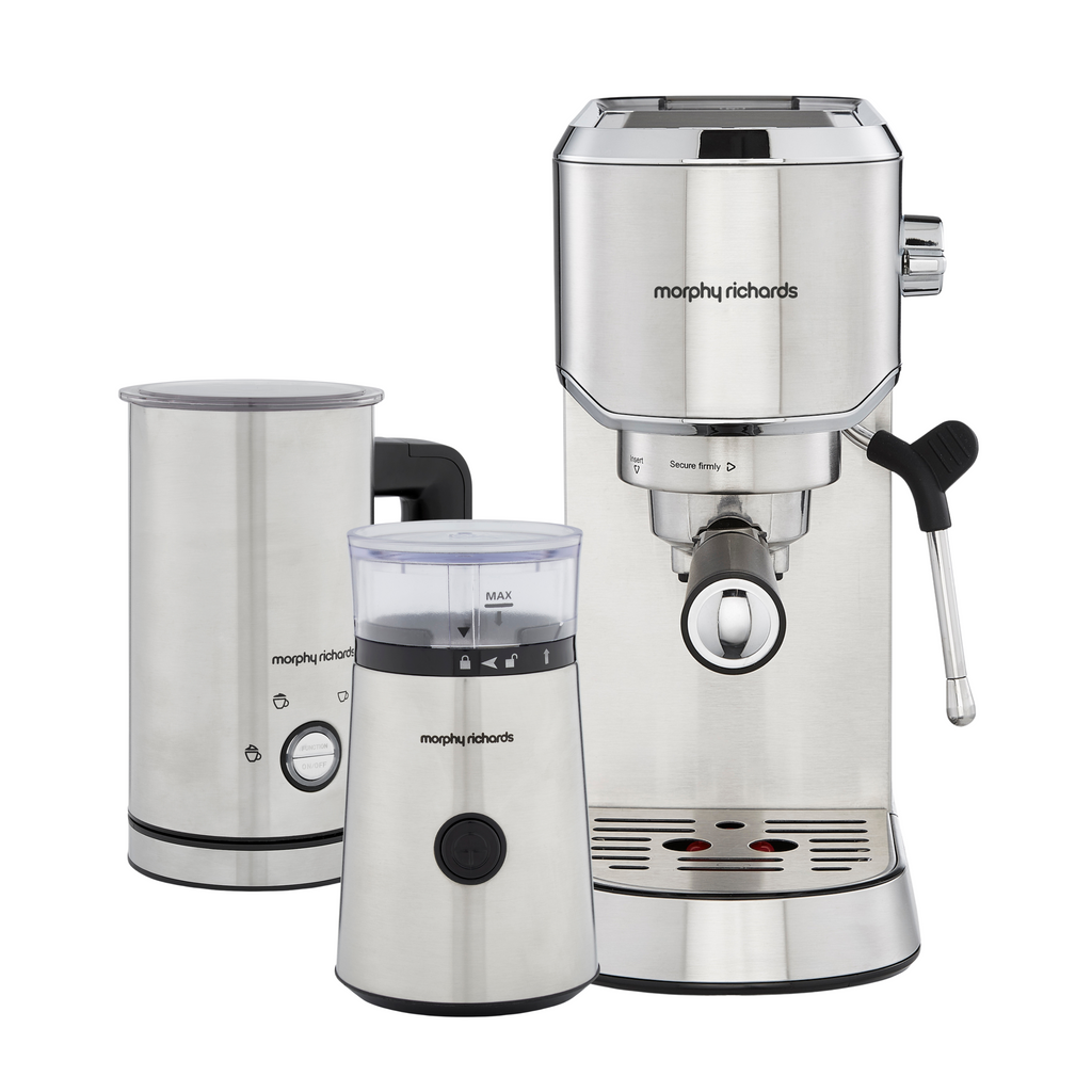 Traditional Compact Pump Espresso Machine Brew & Blend Coffee Grinder Milk Frother Set