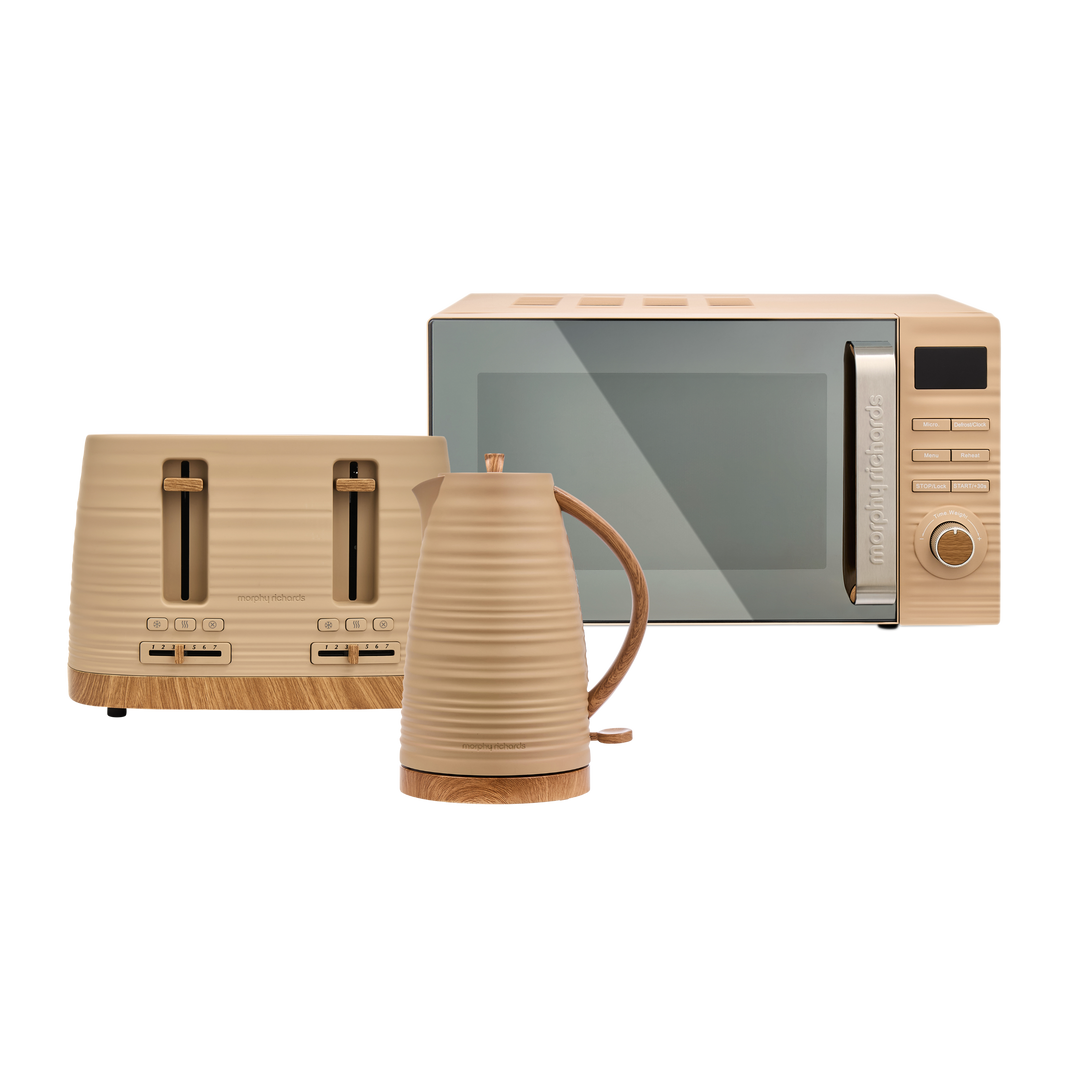 Brown Felspar Clay Kettle, Toaster and Microwave Set