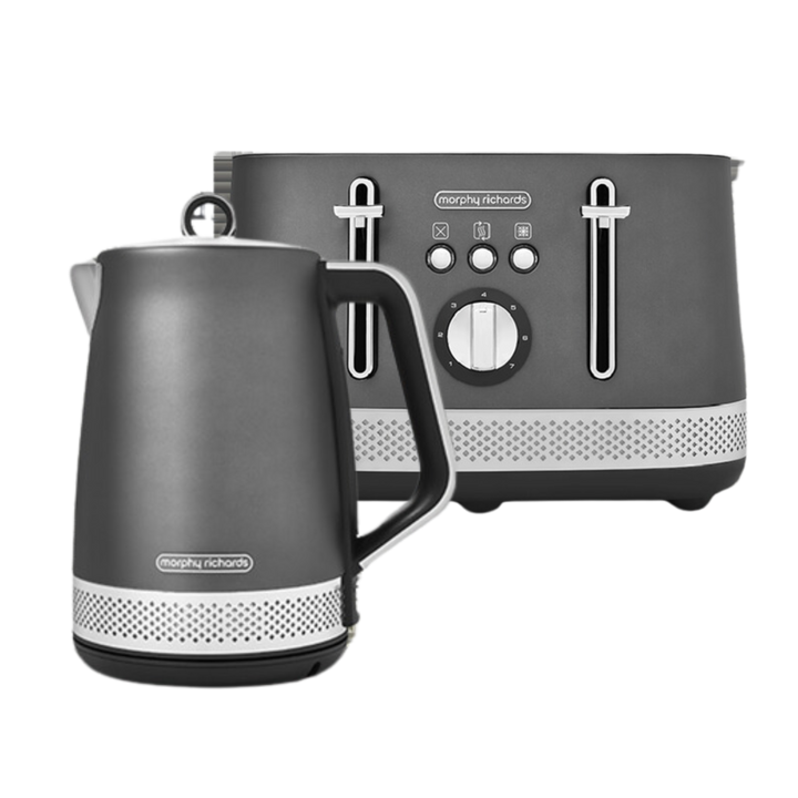 A black Illumination Jug Kettle and a 4-slice Illumination Toaster, both with blue illumination features, set against a white background.