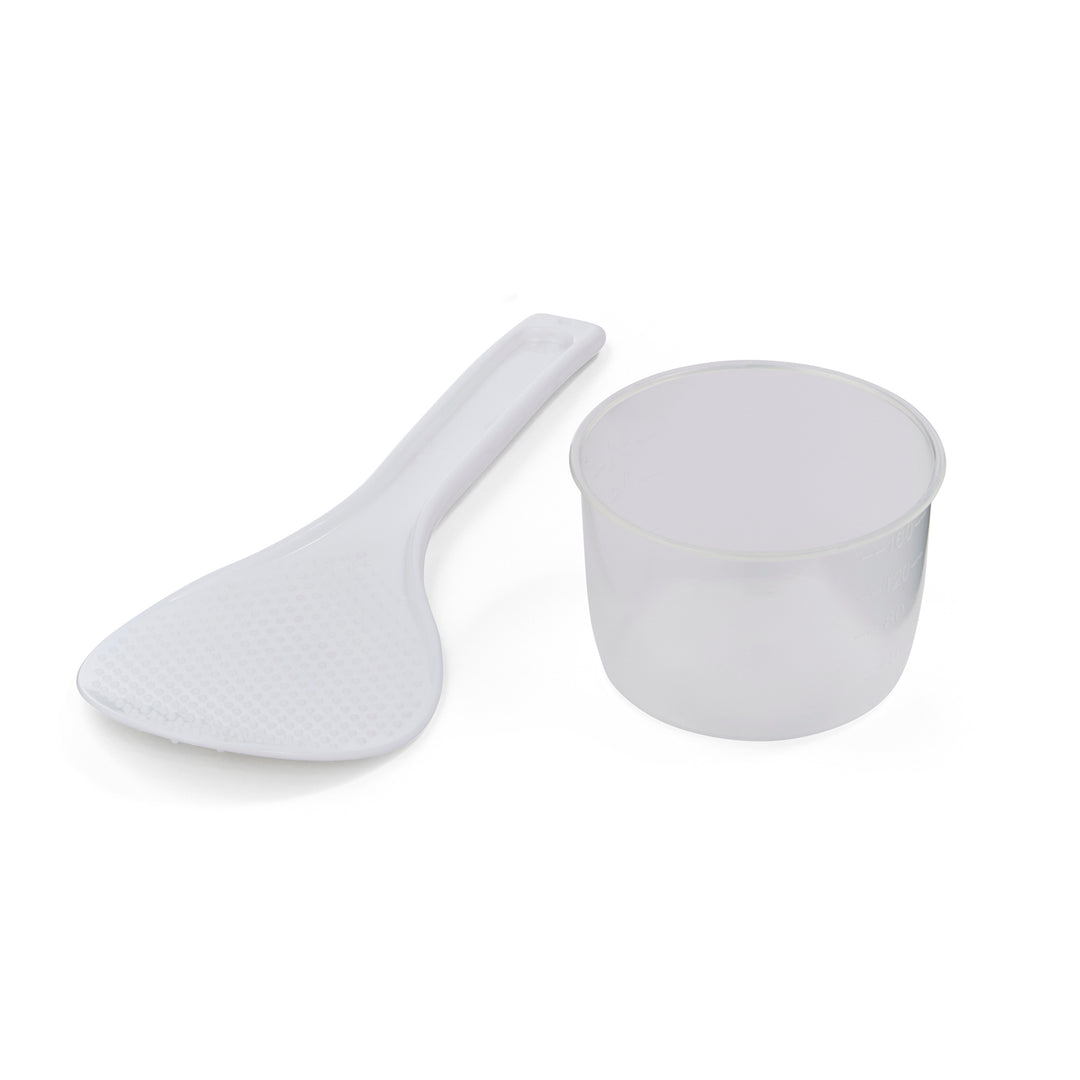 White measuring cup and spoon from Morphy Richards rice cooker