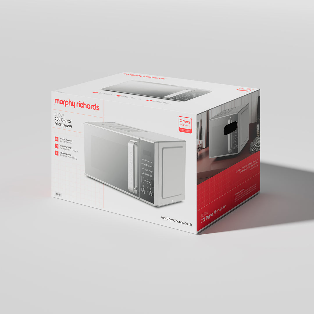 20L 800W Digital Microwave with Mirror Door - Silver