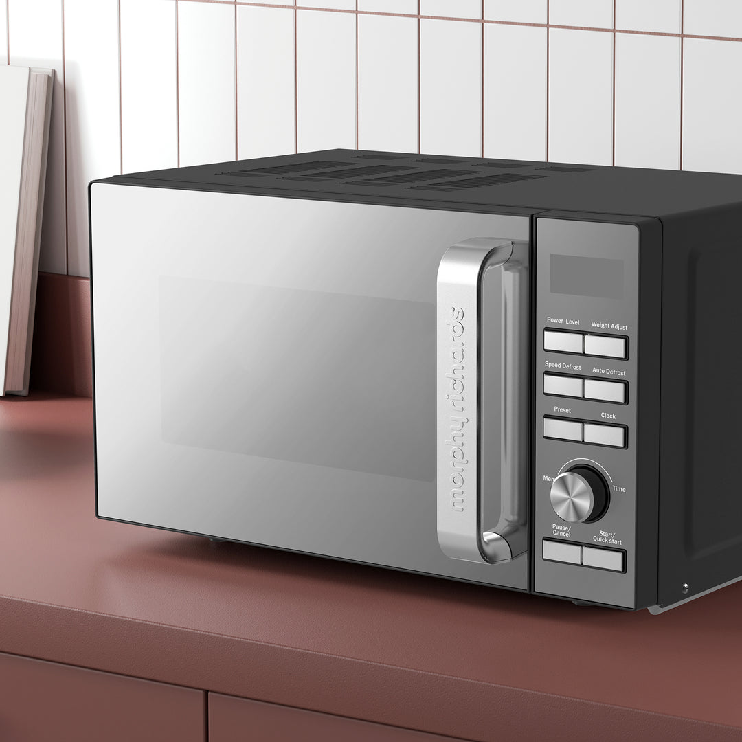 800W 20L Digital Microwave with Mirror Door - Black & Silver