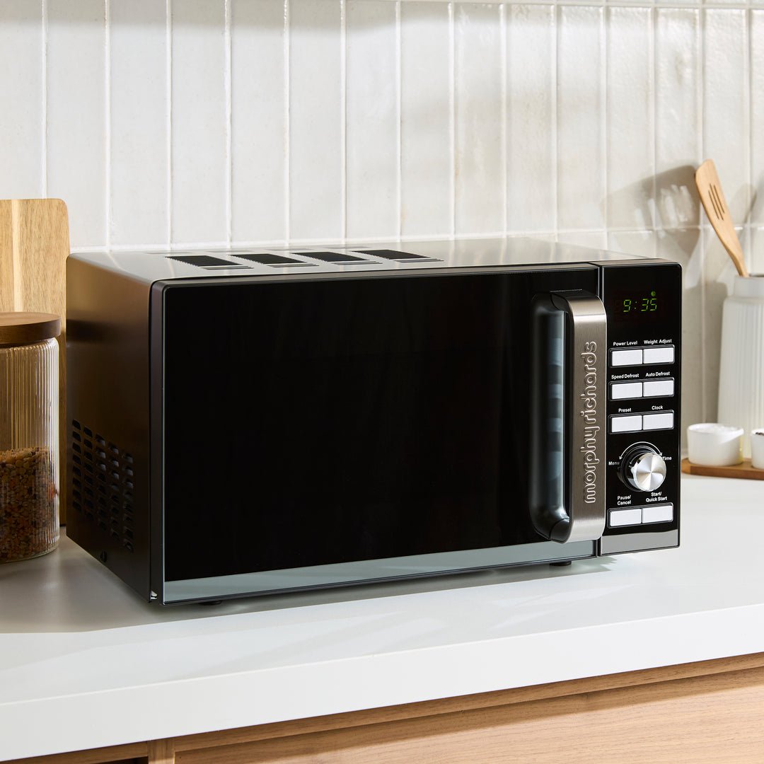 20L 800W Digital Microwave with Mirror Door - Black & Silver