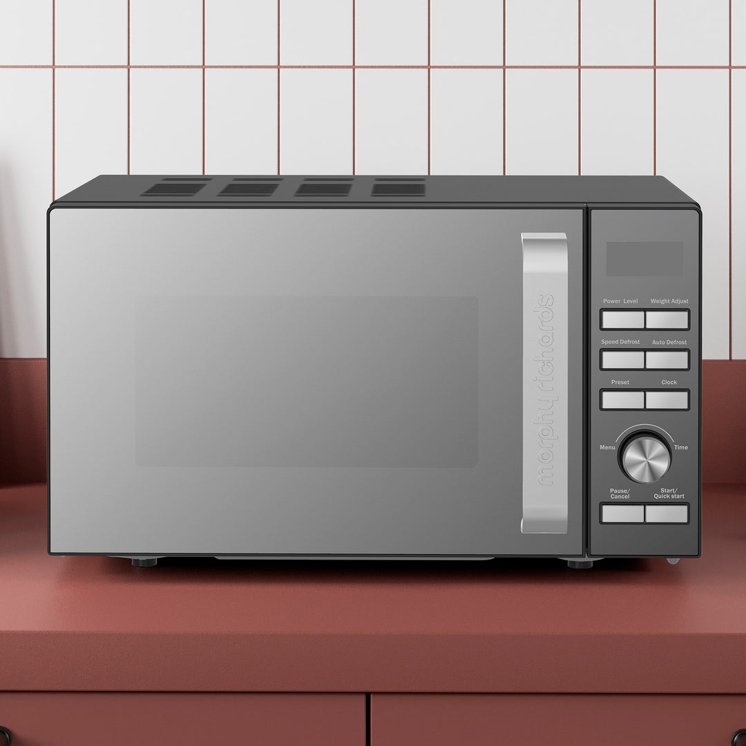 800W 20L Digital Microwave with Mirror Door - Black & Silver