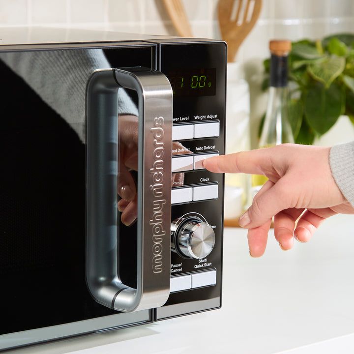 20L 800W Digital Microwave with Mirror Door - Black & Silver