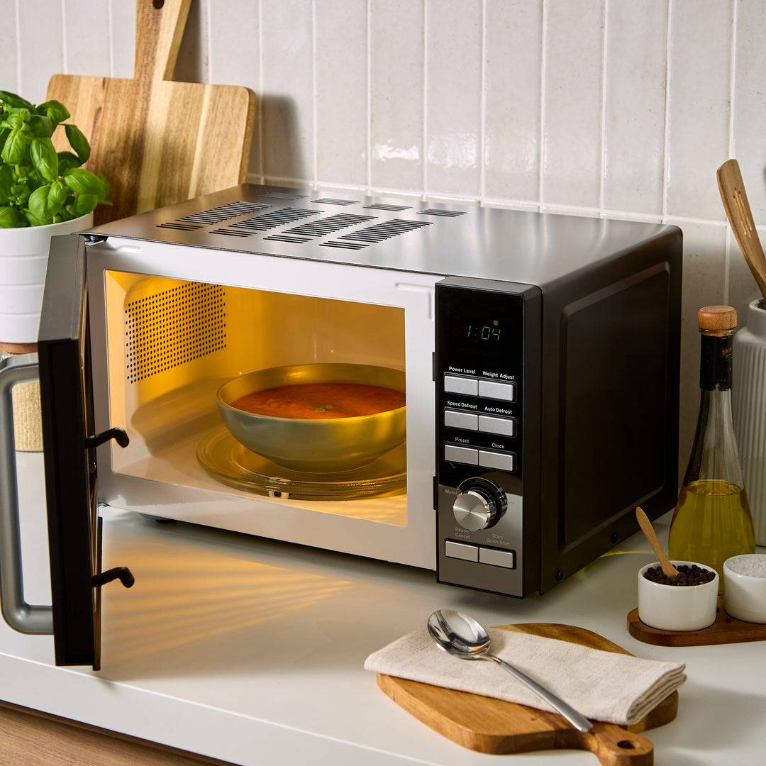 20L 800W Digital Microwave with Mirror Door - Black & Silver