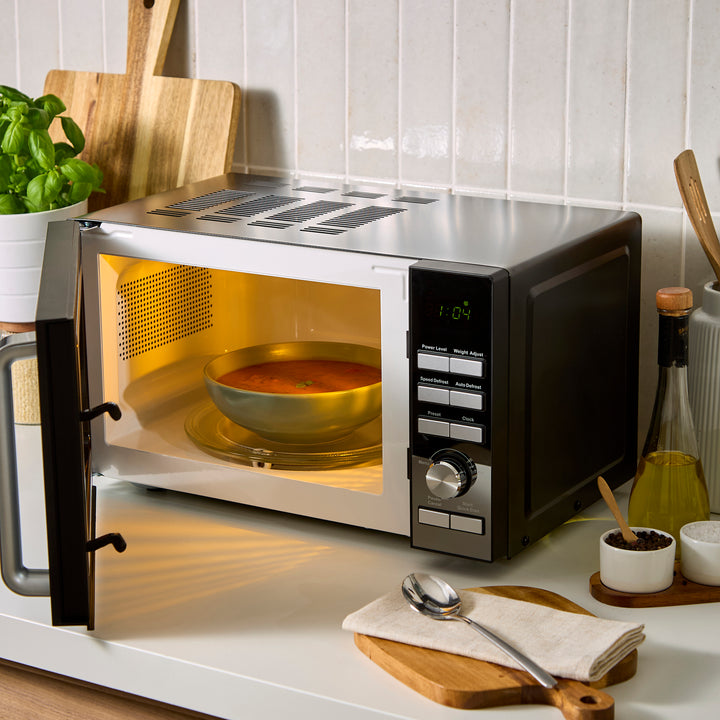 20L 800W Digital Microwave with Mirror Door - Black & Silver