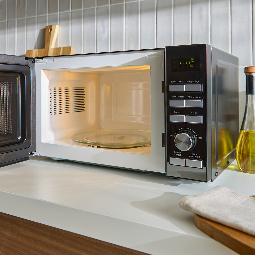 20L 800W Digital Microwave with Mirror Door - Black & Silver