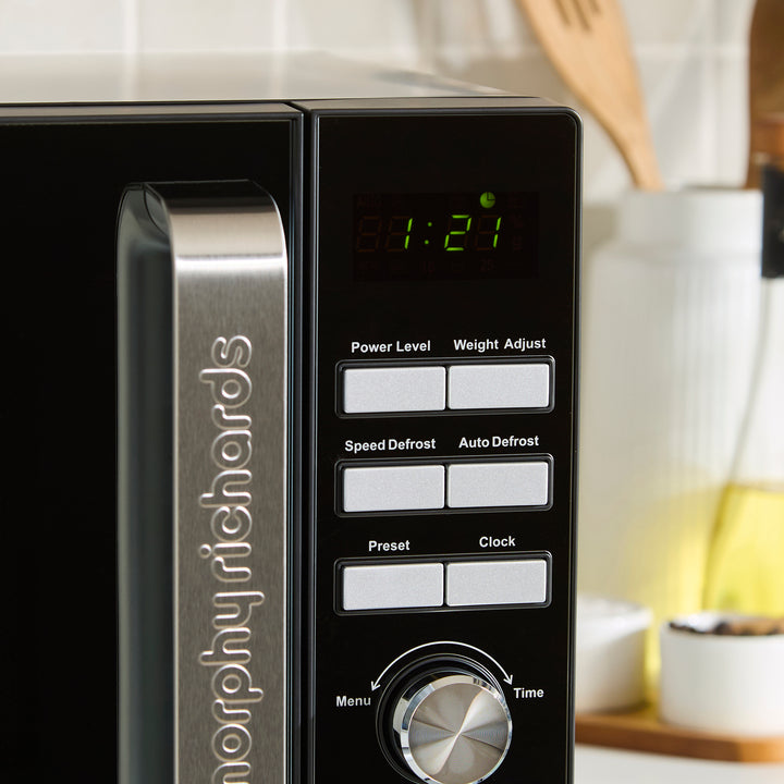 20L 800W Digital Microwave with Mirror Door - Black & Silver