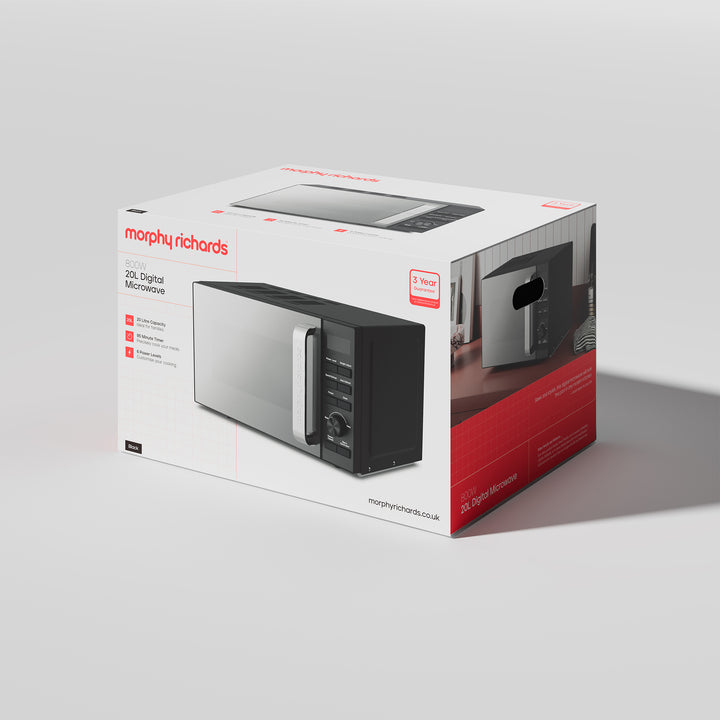 20L 800W Digital Microwave with Mirror Door - Black