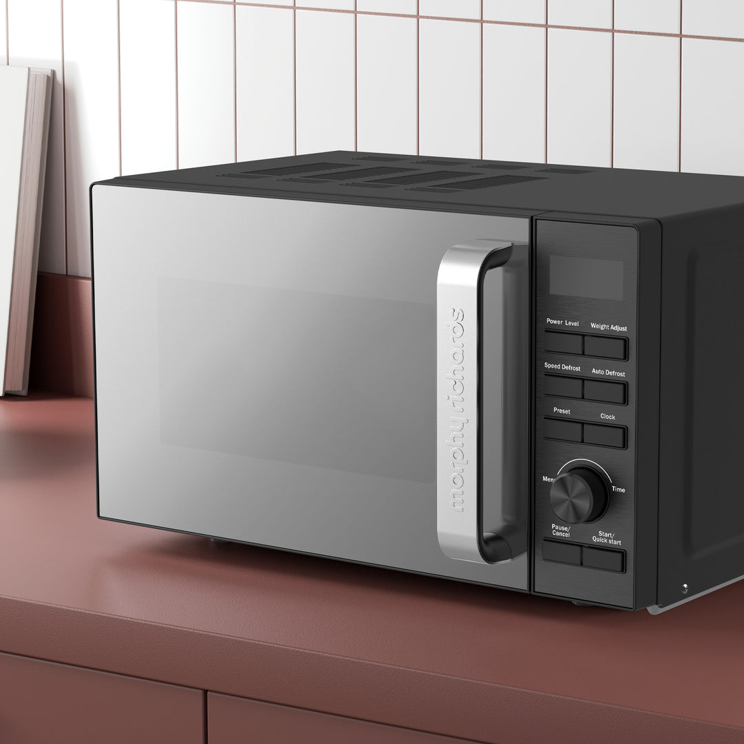 800W 20L Digital Microwave with Mirror Door - Black