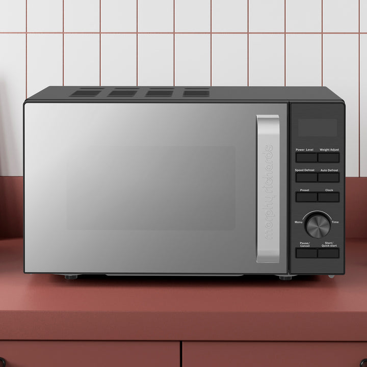 800W 20L Digital Microwave with Mirror Door - Black
