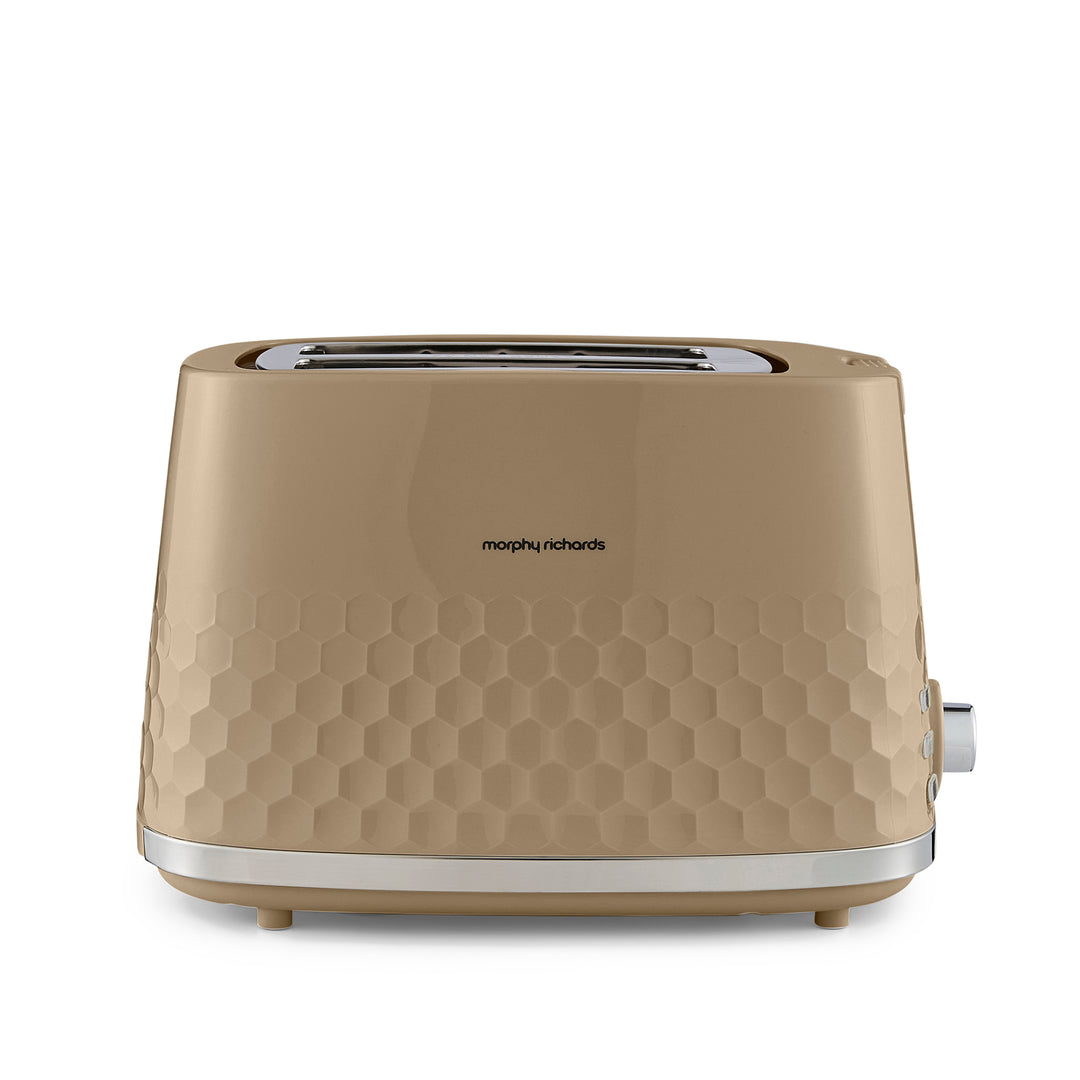Beige 2 slice toaster with honeycomb textured design