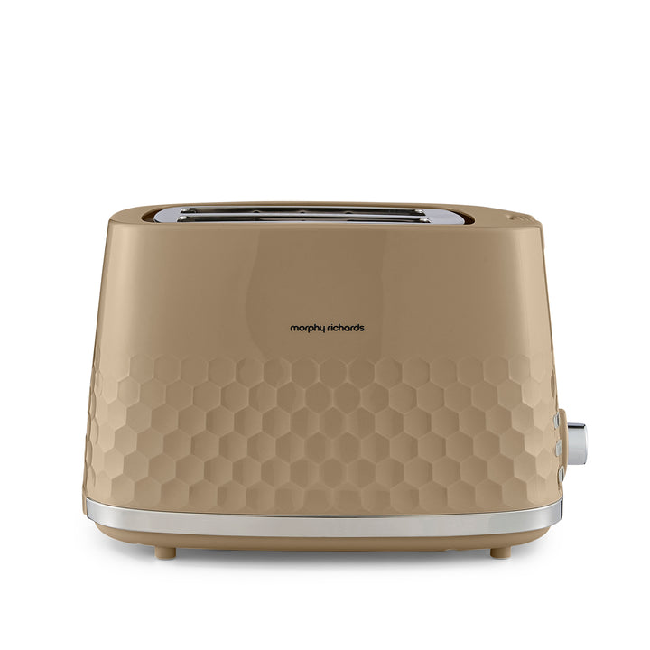 Beige 2 slice toaster with honeycomb textured design