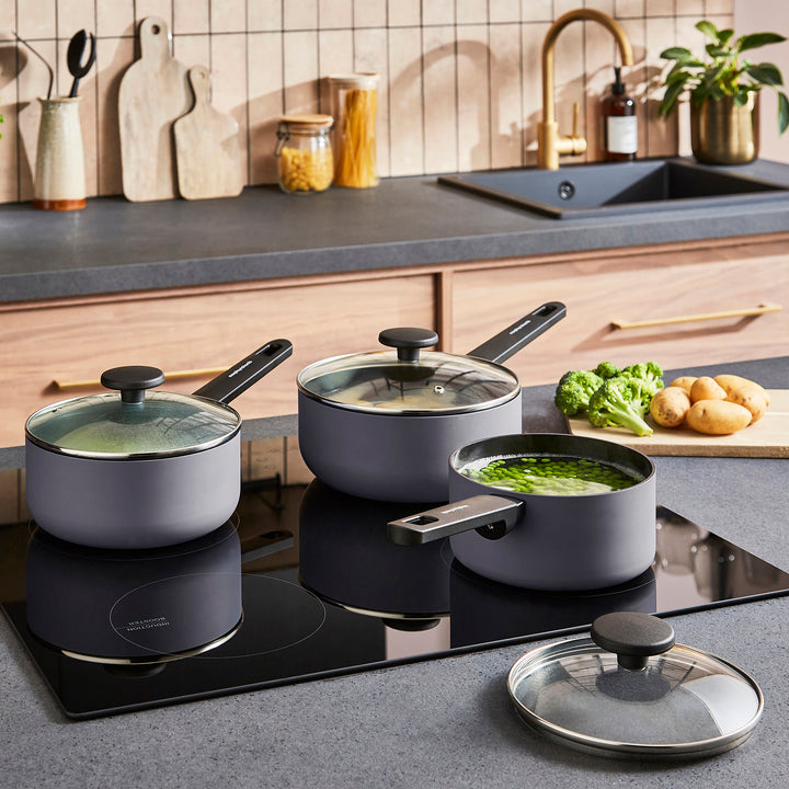 3 Piece Recycled Aluminium Saucepan Set - Grey