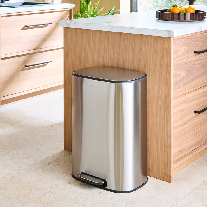 50L Pedal Bin in a kitchen against the kitchen worktop 