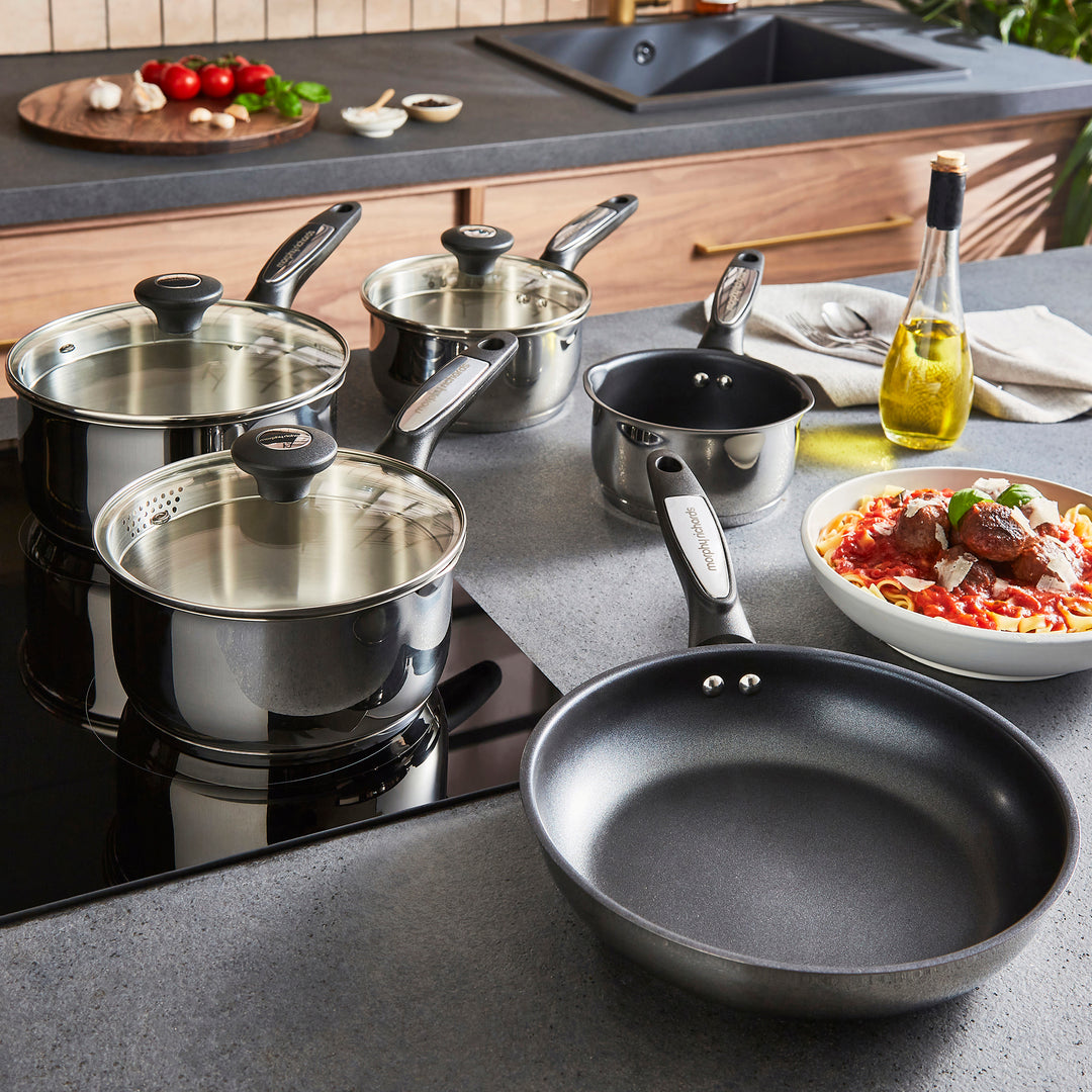 5 Piece Pouring Spout Stainless Steel Pan Set