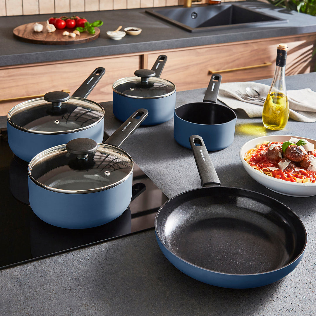 5 Piece Recycled Aluminium Saucepan Set - Blue