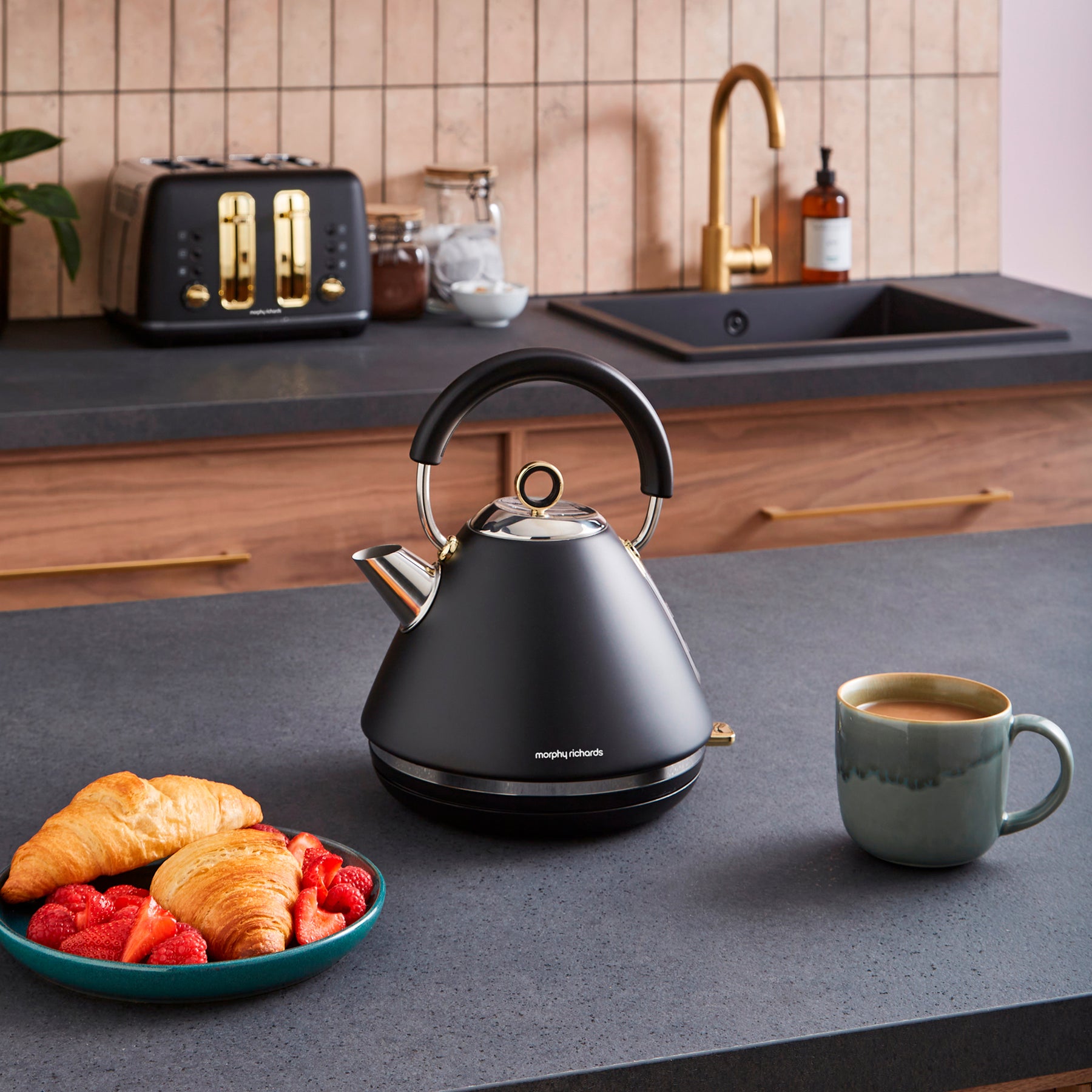 Accents Gold Black Kettle And Toaster Set Morphy Richards UK Accents Gold Black Kettle And Toaster Set Morphy Richards UK