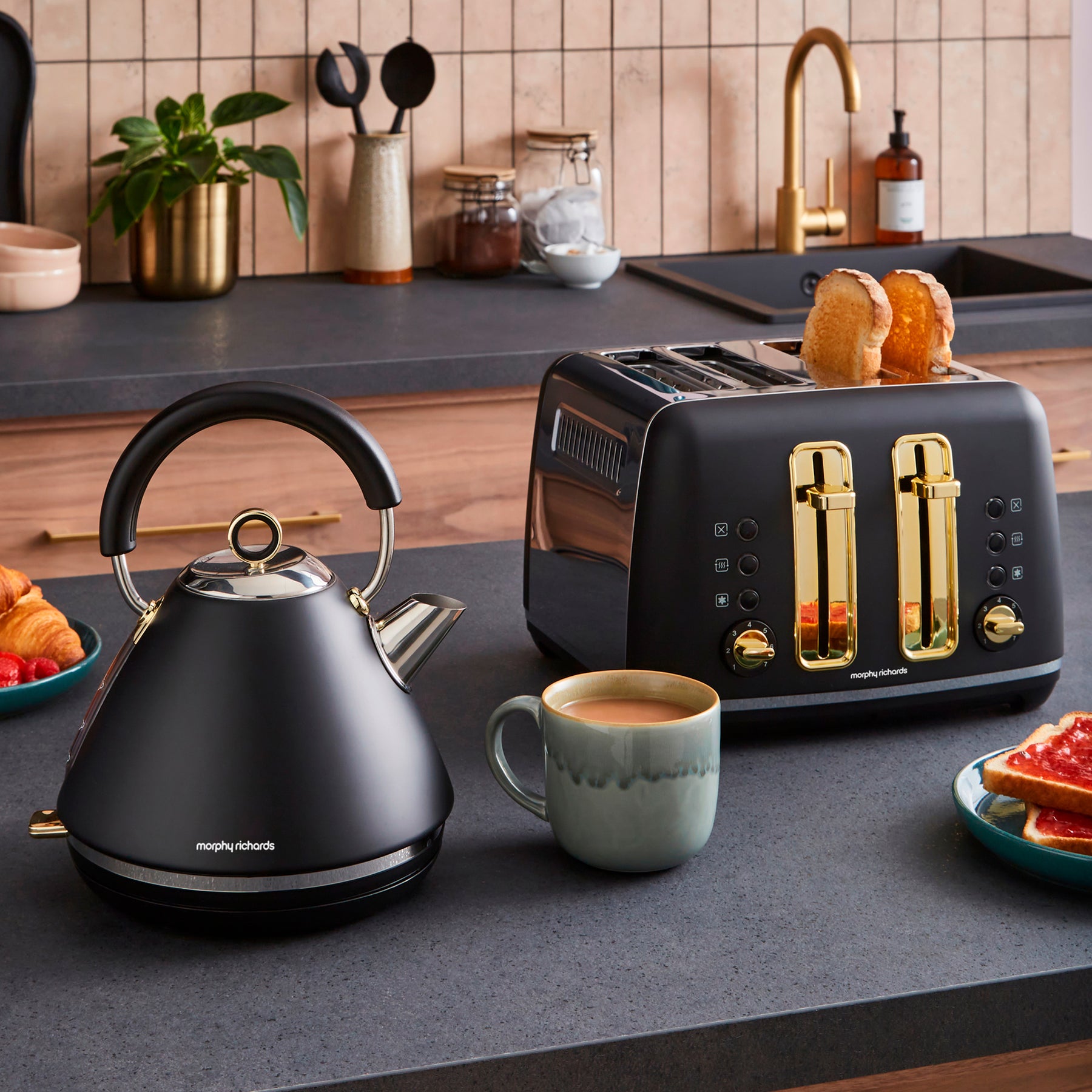 Accents Gold Black Kettle And Toaster Set Morphy Richards UK Accents Gold Black Kettle And Toaster Set Morphy Richards UK