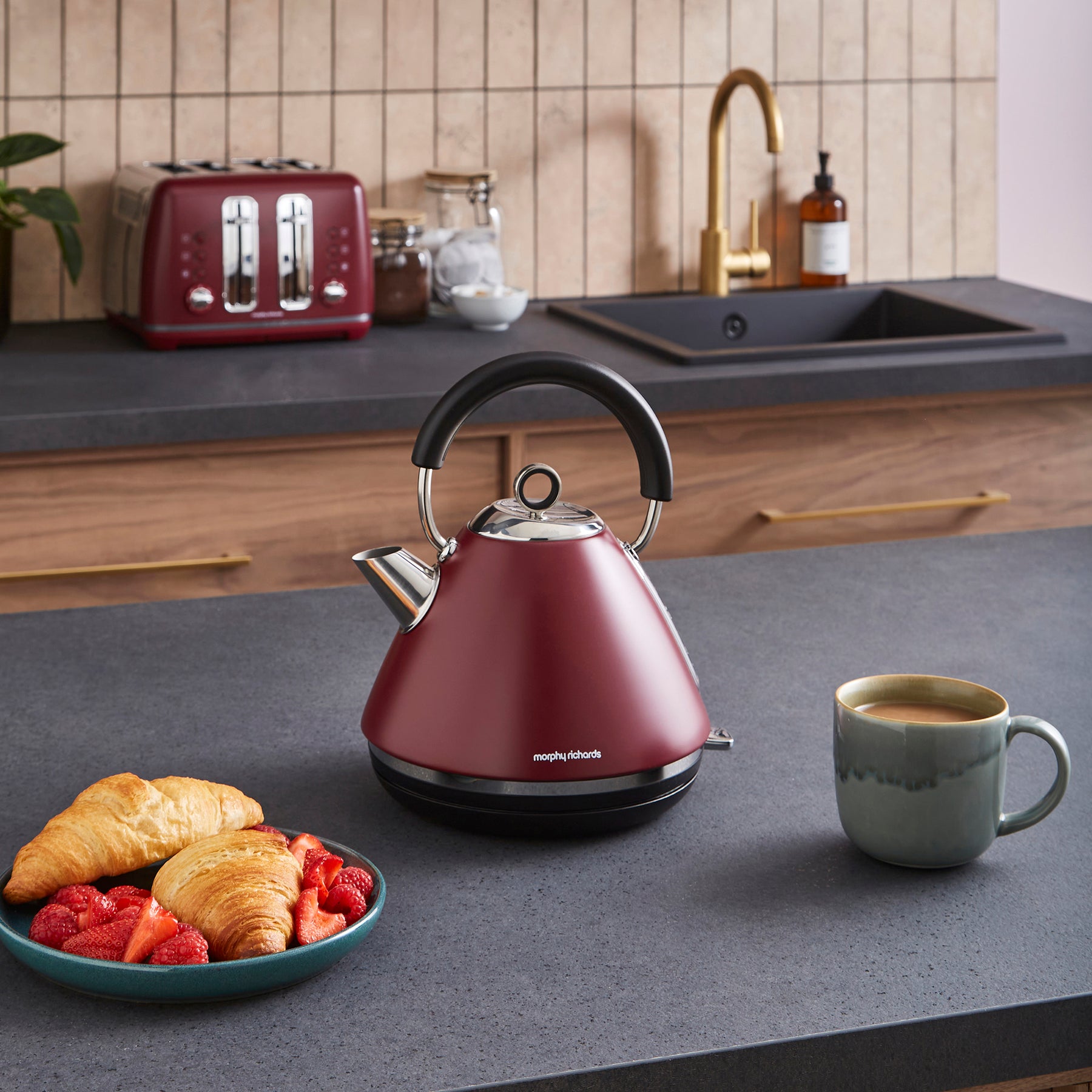 Pyramidal Kettle Rhubarb 1.5L Pyramid Kettle with Accents by Morphy Richards UK