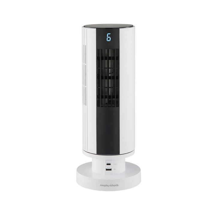 Air Flex 14" Tower Fan with Built-In Device Charger - White