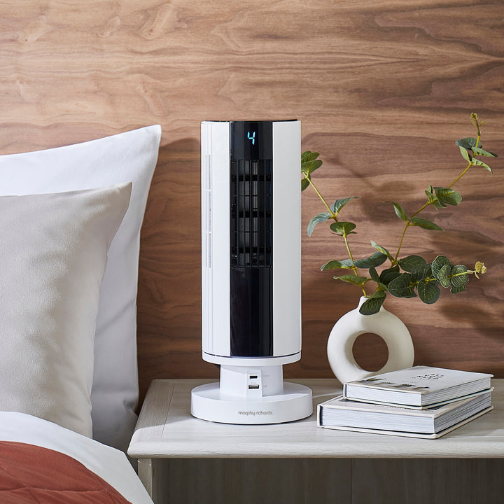 Air Flex 14" Tower Fan with Built-In Device Charger - White