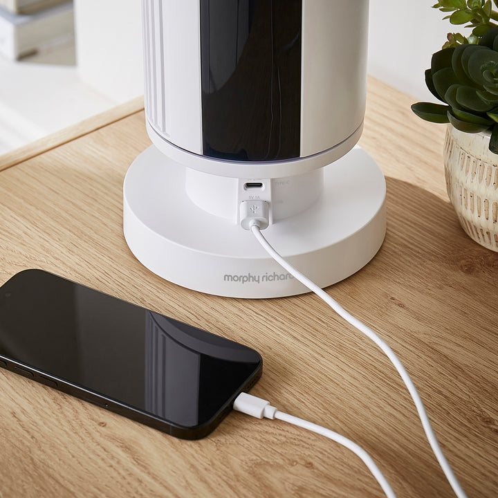 Air Flex 14" Tower Fan with Built-In Device Charger - White