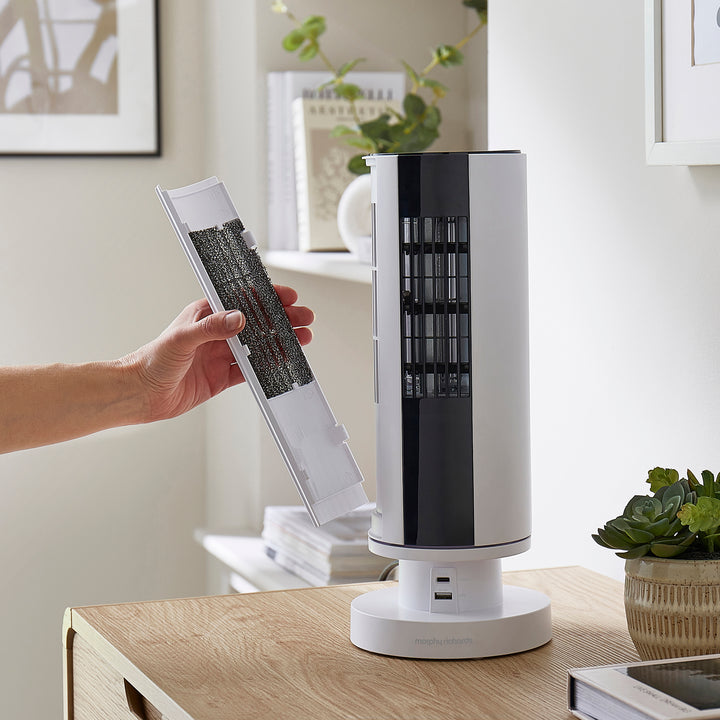 Air Flex 14" Tower Fan with Built-In Device Charger - White
