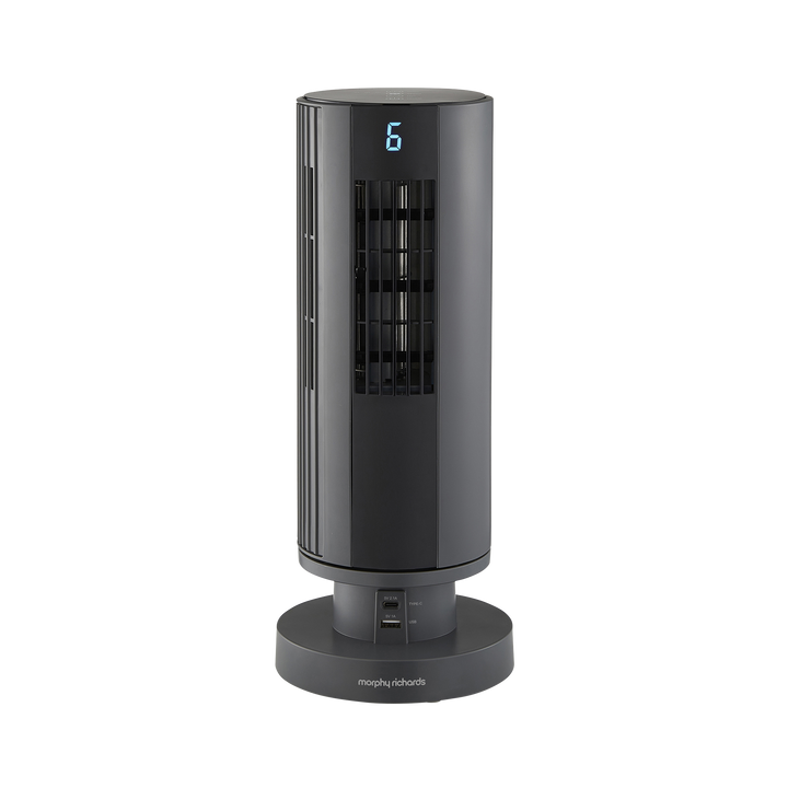 Air Flex 14" Tower Fan with Built-In Device Charger - Grey