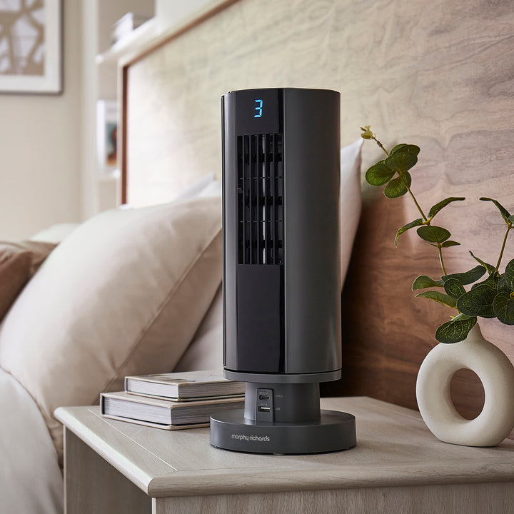 Air Flex 14" Tower Fan with Built-In Device Charger - Grey