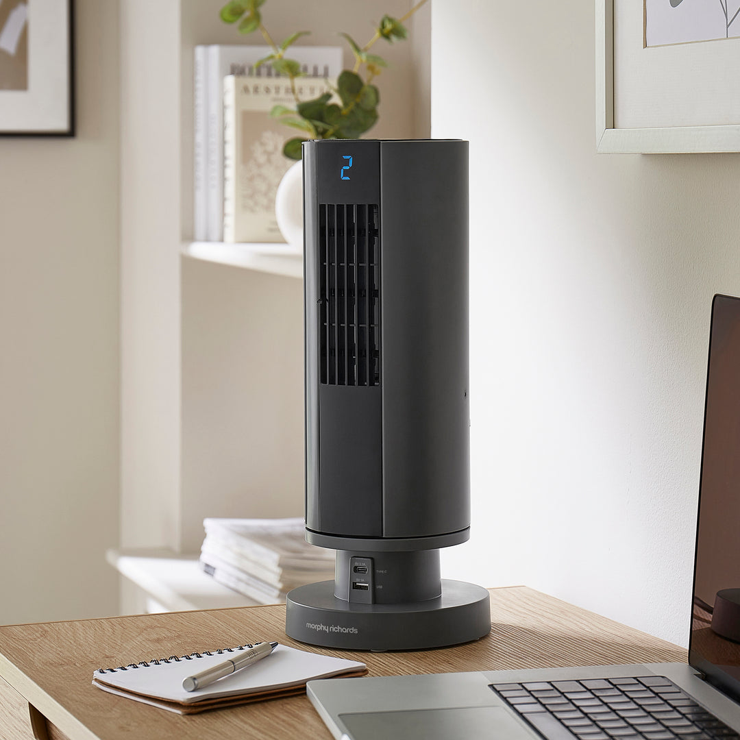 Air Flex 14" Tower Fan with Built-In Device Charger - Grey