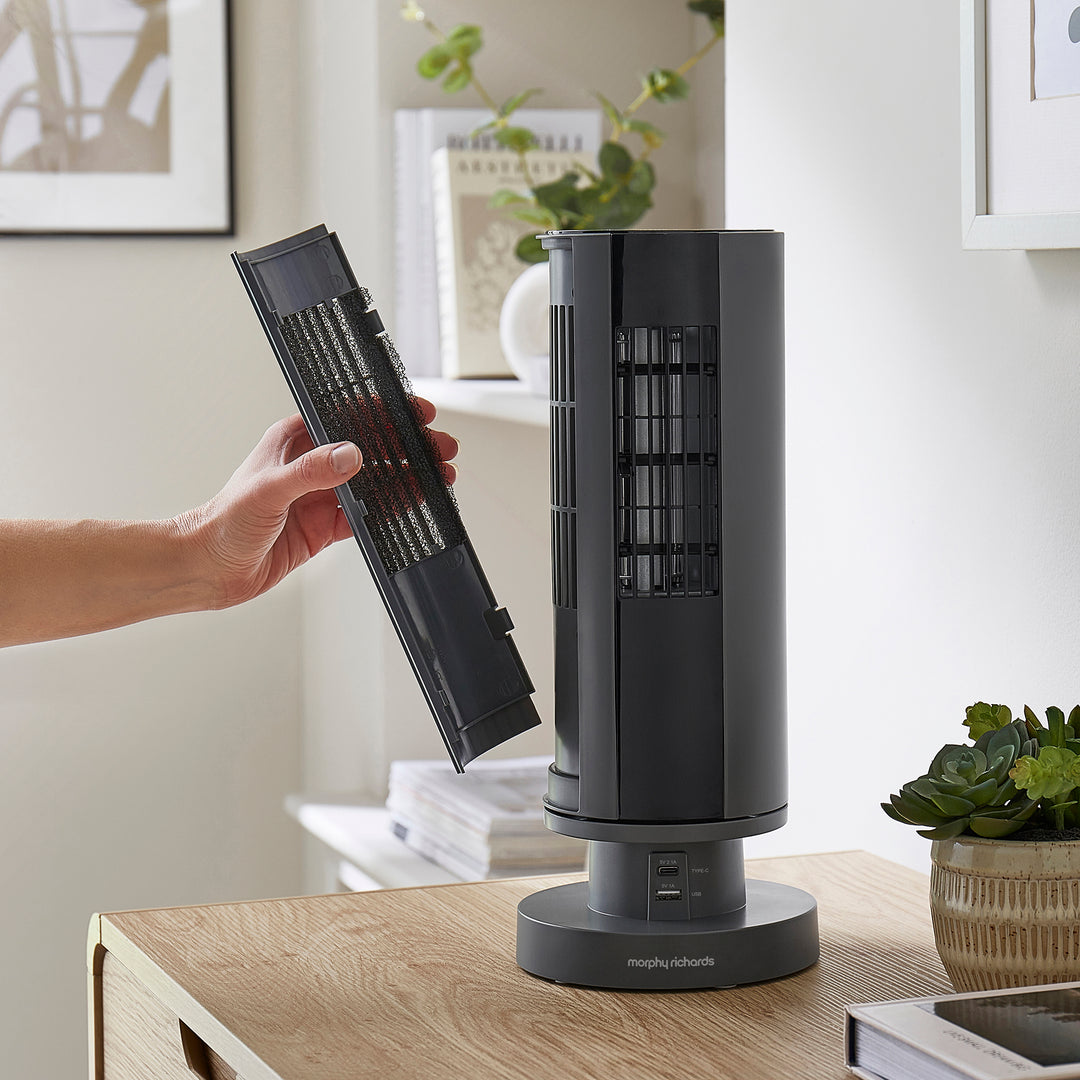 Air Flex 14" Tower Fan with Built-In Device Charger - Grey