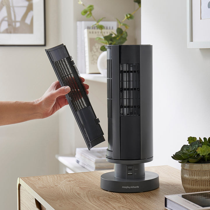 Air Flex 14" Tower Fan with Built-In Device Charger - Grey