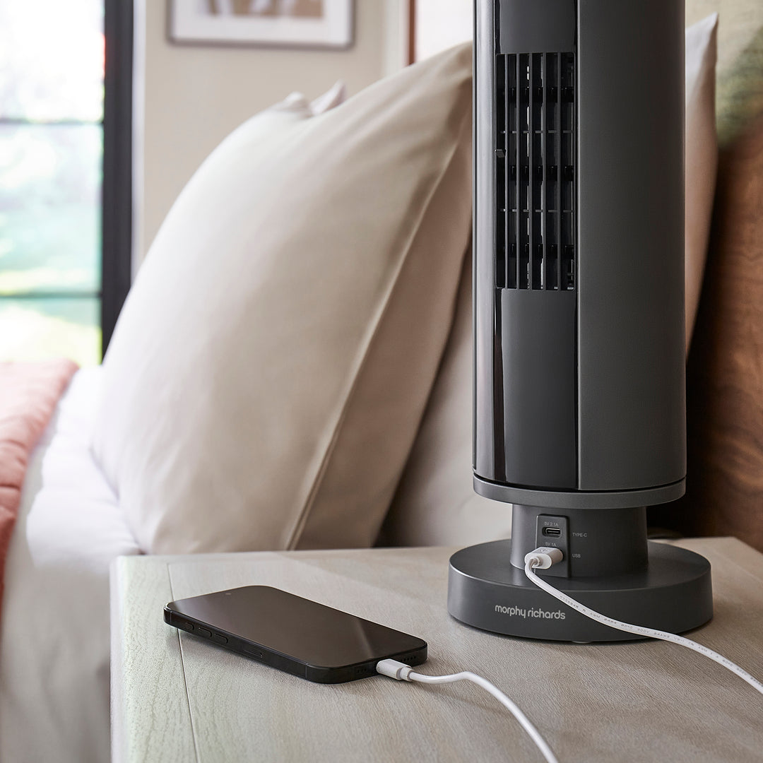 Air Flex 14" Tower Fan with Built-In Device Charger - Grey